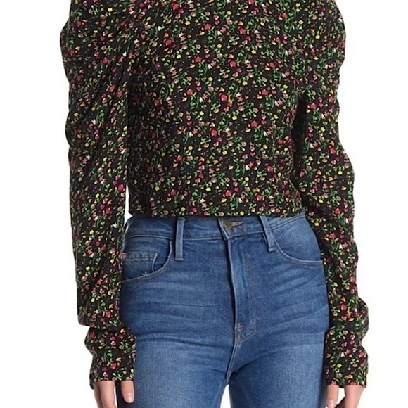 AFRM X NORDSTROM Spring Garden Ditsy puff sleeve cropped blouse - Picture 5 of 16